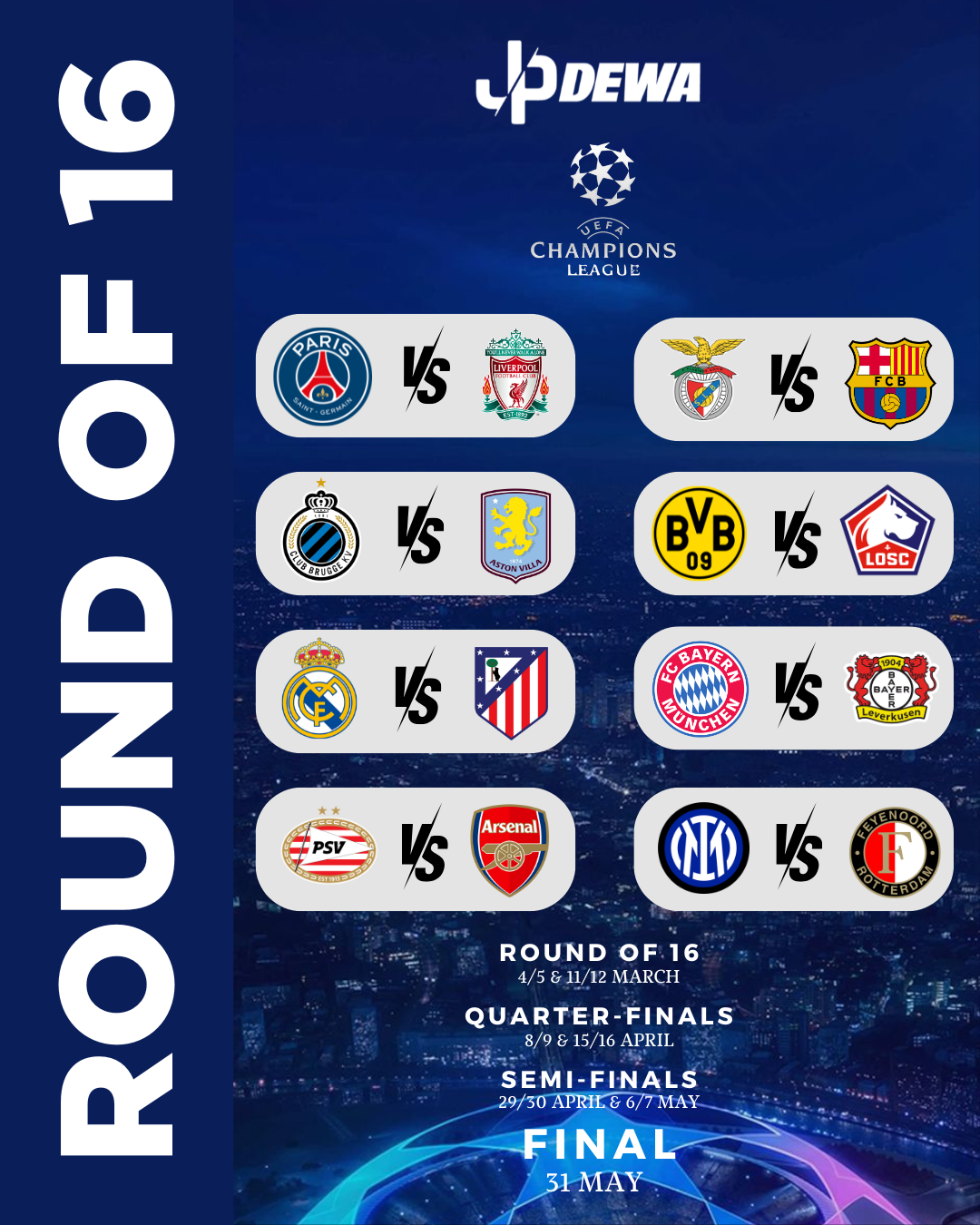 Hasil Drawing Babak 16 Besar Liga Champions 2024-2025