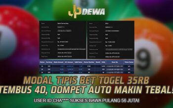 MODAL TIPIS BET TOGEL 35RB, USER ID CHA**** TEMBUS 4D DAN BAWA PULANG 56 JUTA!